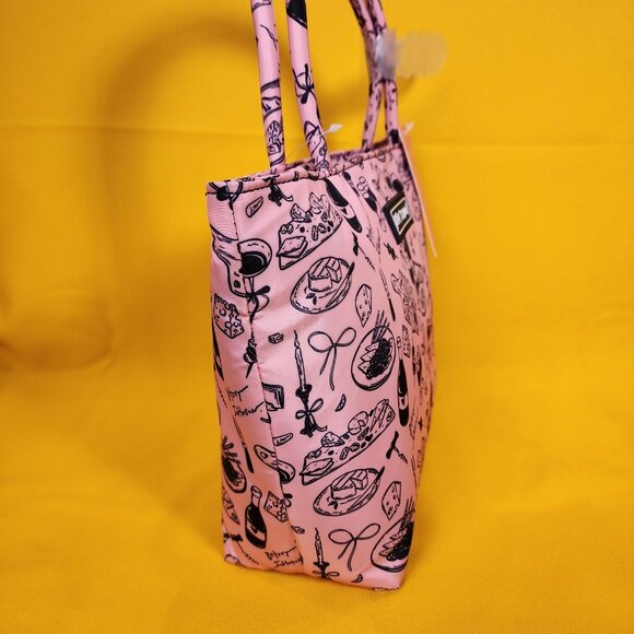 Betsey Johnson Pink Cheese Plate Wine Bottle Insulated Lunch Tote Bag NEW - Picture 4 of 11